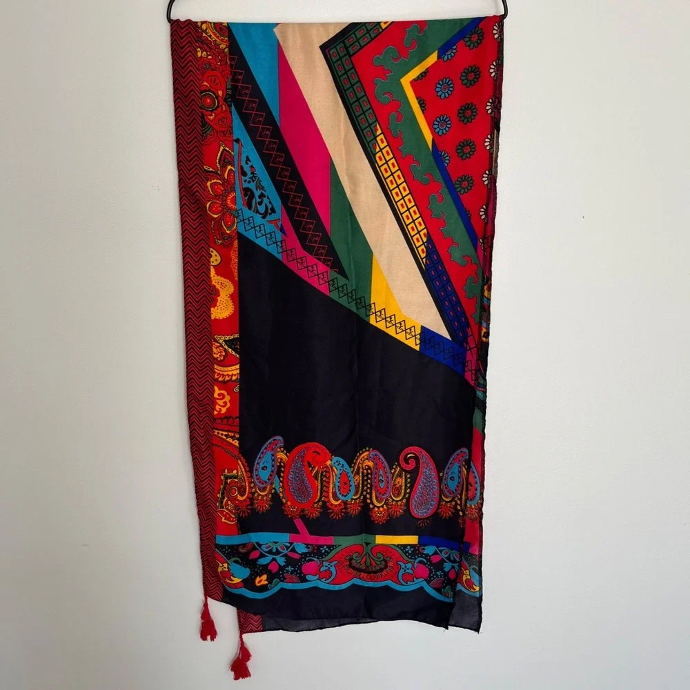 Artsy Scarf 17X70 Geometric Multicolor Eclectic Wacky Art To Wear Statement